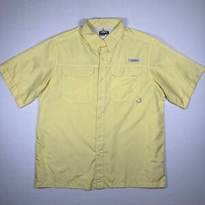 Habit Mens Fishing Shirt Large Yellow Short Sleeve UPF 40 Ventilated Button Down